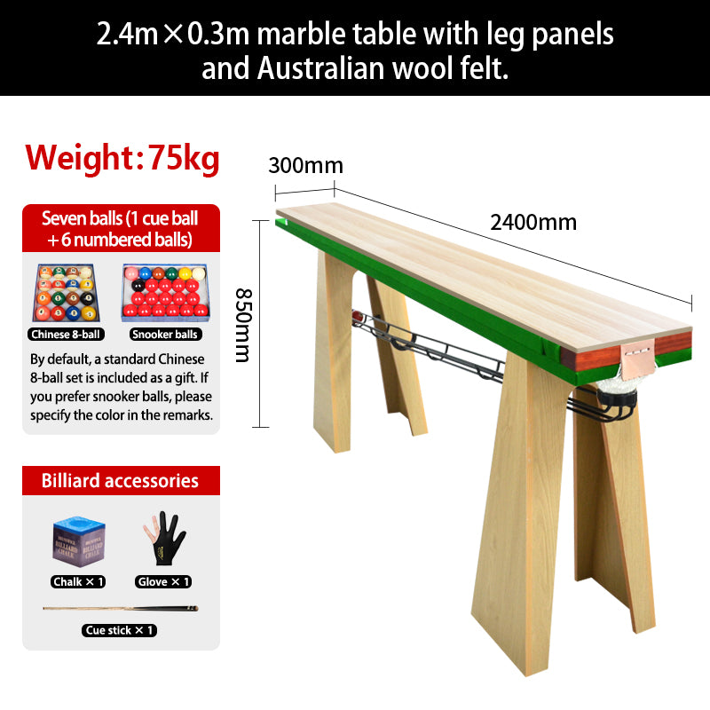 2.4m x 30cm Marble Billiard Table with Legs, Cover & Australian Wool Felt