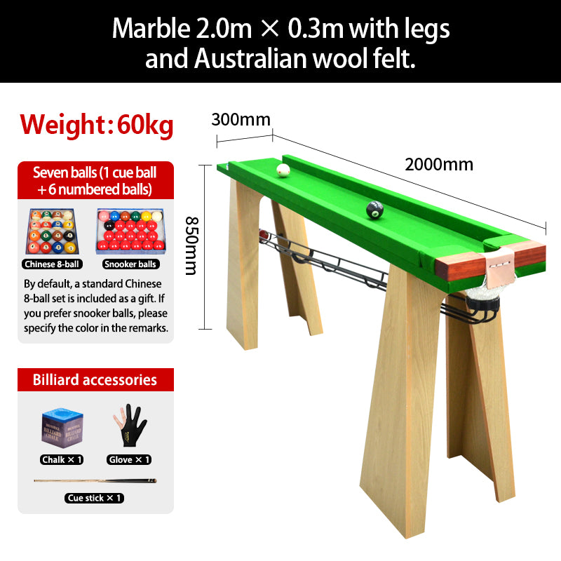 2m x 30cm Marble Billiard Table with Legs & Australian Wool Felt